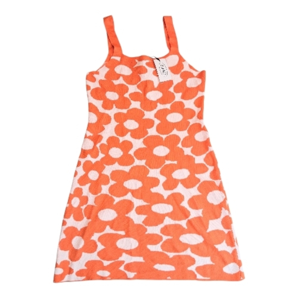 Cider Orange Floral Pattern Sleeveless Dress